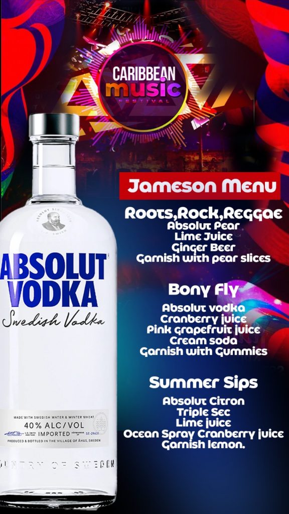 Caribbean Music Festival Absolut Vodka Menu